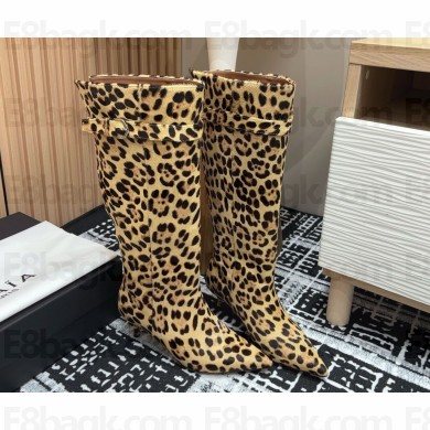 Alaia women's pointed suede leather boots in leopard heel 6cm 2024