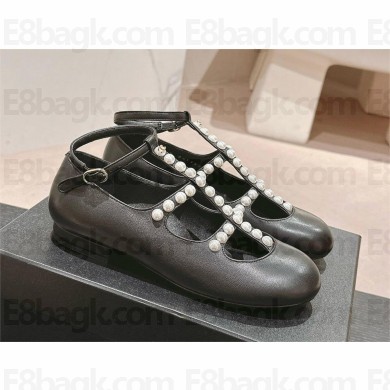 Chanel Goatskin & Imitation Pearls Mary Janes G45752 BLACK 2024
