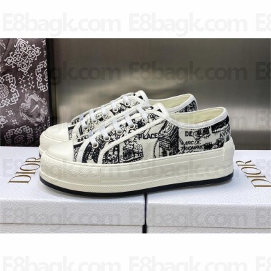 Dior White and Black Cotton Embroidered with Plan de Paris Motif  Walk'n'Dior Platform Sneaker 2023