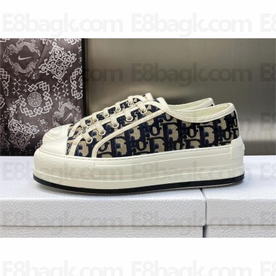 Dior deep blue Oblique Embroidered Cotton Walk'n'Dior Platform Sneaker 2023