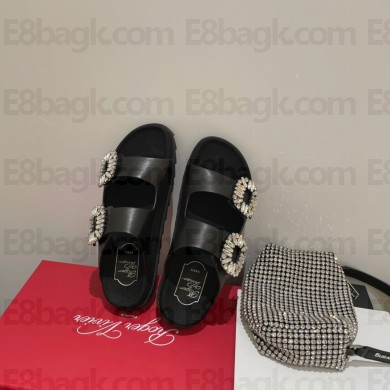 roger vivier Slidy Viv' Strass Buckle Mules in LEATHER BLACK