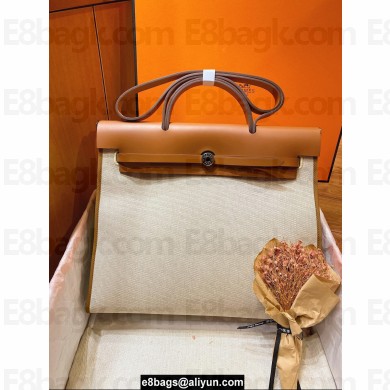 Hermes Herbag Zip 39 Bag in Original Quality Creamy with brown piping