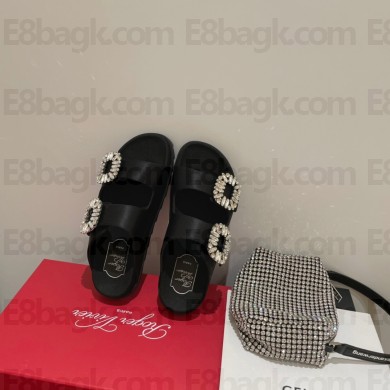 roger vivier Slidy Viv' Strass Buckle Mules in satin black