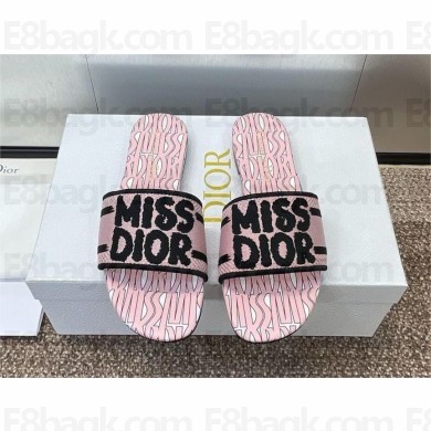 Dior Dway Slides in Embroidered Cotton and Pink Miss Dior Allover Motif 2024