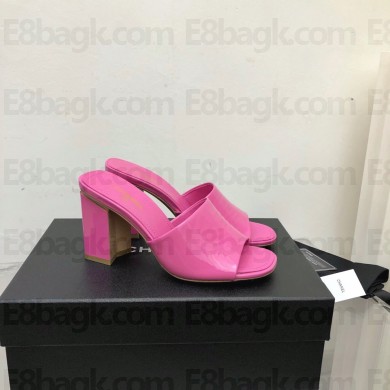 CHANEL HEEL 7.5CM PATENT CALFSKIN MULES pink 2022