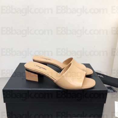 CHANEL HEEL 4.5CM PATENT CALFSKIN MULES apricot 2022
