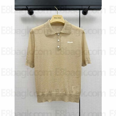 miu miu Lamé knit polo shirt gold 2024 