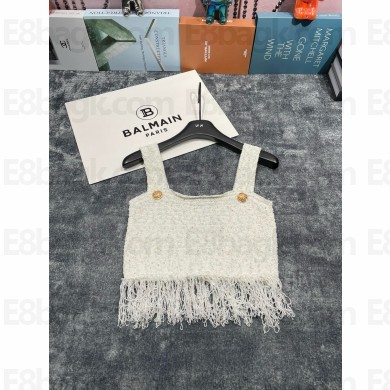 BALMAIN Lurex tweed strappy top WHITE 2024 