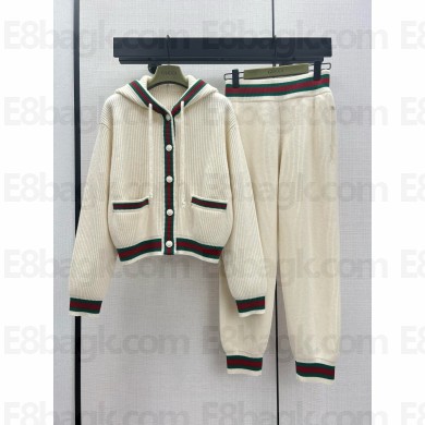 GUCCI Rib stitch wool cardigan with Web and pants 2024 