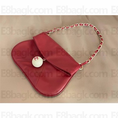 Chanel Lambskin Coco Ball Fold Over Bag RED