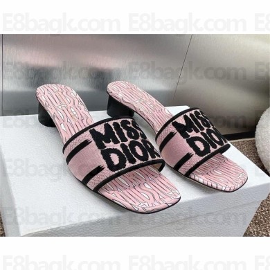 Dior Dway heeled Slides in Embroidered Cotton and pink Miss Dior Allover Motif 2024