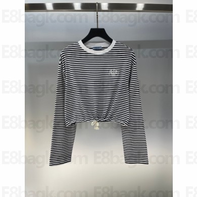 PRADA NAVY Long-sleeved striped jersey T-shirt 34675R 2025