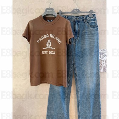 PRADA Printed jersey T-shirt 3557B Tobacco 2025