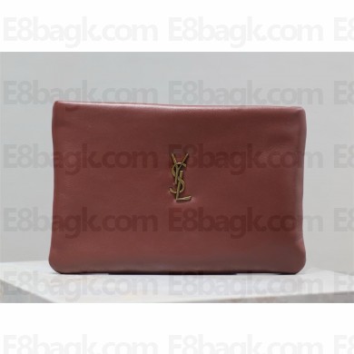 Saint Laurent calypso small pouch in lambskin ROUGE MERLOT 2024(original quality)