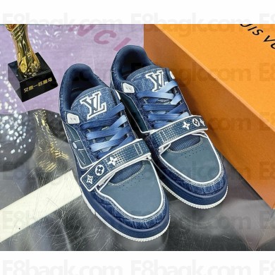 Louis Vuitton 1ADE38  LV Trainer Sneaker blue Croc-embossed denim 2025