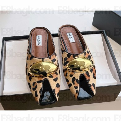 ALAÏA Open Toe Flat Genuine suede with Metal decoration slippers leopard 2025