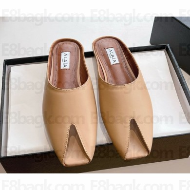 ALAÏA Open Toe Flat Genuine Leather slippers beige 2025