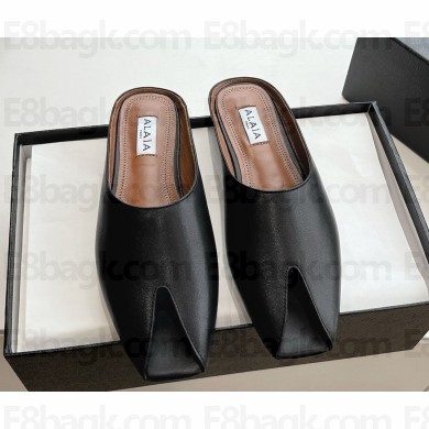 ALAÏA Open Toe Flat Genuine Leather slippers black 2025
