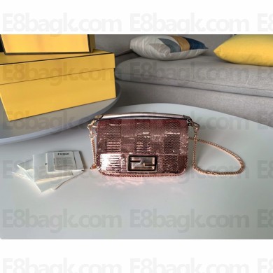 Fendi Embroidered Sequins Mini Baguette Bag pink 2020