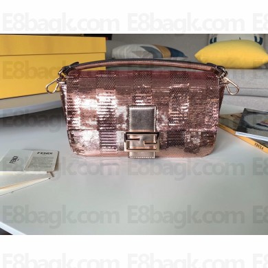 Fendi Embroidered Sequins Medium Baguette Bag Pink 2021