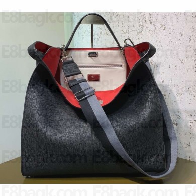 Fendi Roman Leather Peekaboo X-Lite Regular Tote Bag Black 2019
