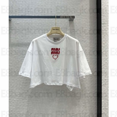 miu miu Embroidered cotton jersey T-shirt  white 2023