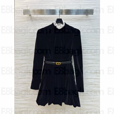 DIOR Black Technical Velvet Short Flared Dress 2024