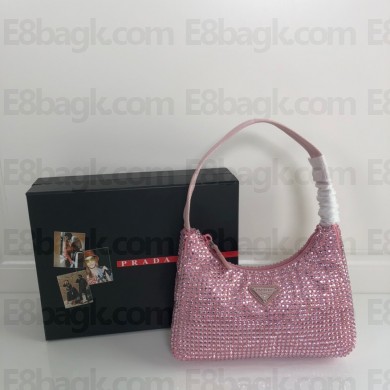 Prada Sequins Re-Edition 2000 Nylon Mini Hobo Bag 1NE515 pink 2021