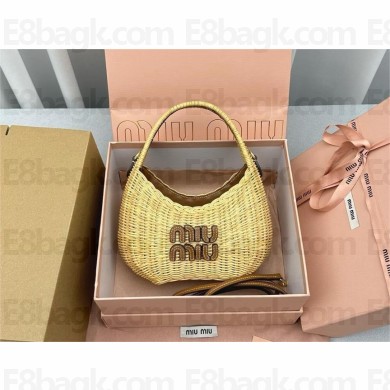 MIU MIU wander wicker hobo bag 5BC125 TAN/CARAMEL  2024
