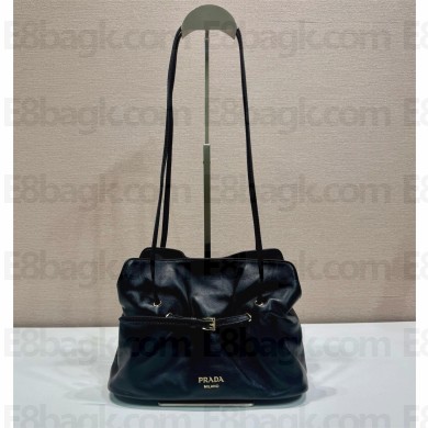 PRADA SOFT LEATHER SHOULDER BAG 1BG586 BLACK 2025