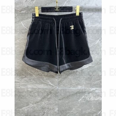 chanel black velvet shorts with CC logo 2023