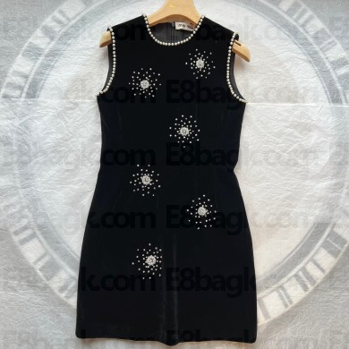 MIU MIU BLACK VELVET dress WITH CRYSTALS 2023