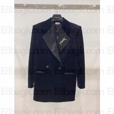 SAINT LAURENT tuxedo jacket in velvet BLACK with logo 2023