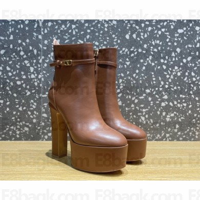 VALENTINO GARAVANI TAN-GO PLATFORM ANKLE BOOT IN CALFSKIN 120MM tan