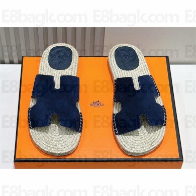 HERMES MEN'S SUEDE LEATHER Antigua espadrille NAVY BLUE 2024