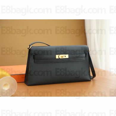 Hermes Kelly Elan Bag In Original Mysore Leather noir with gold hardware(Full Handmade)