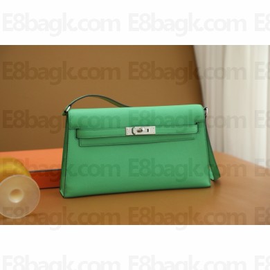 Hermes Kelly Elan Bag In Original epsom Leather vert comics with silver hardware(Full Handmade)