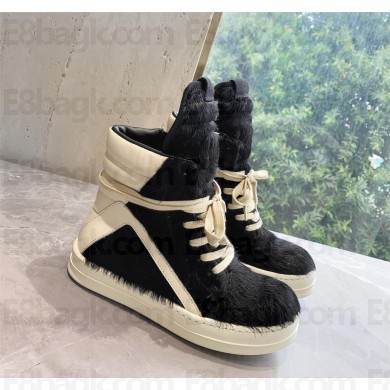 Rick Owens black horsehair geobasket sneakers 2022
