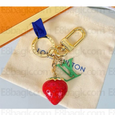 Louis Vuitton Strawberry Logo Gold Keychain Bag Charm 2024