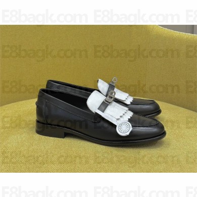Hermes Royal loafer with fringe and signature "H" detail white/black 2023