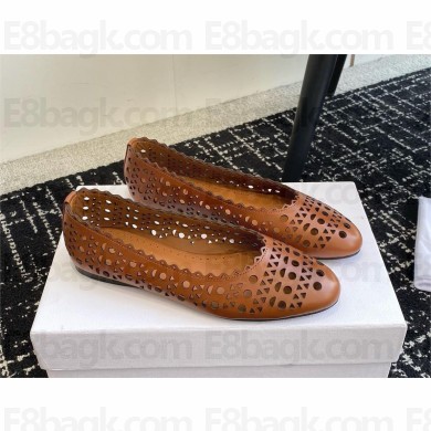 Alaia laser-cut leather BALLET FLATS brown 2024