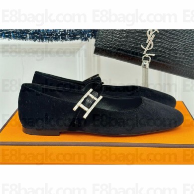 hermes velvet jolly ballet flats black 2024