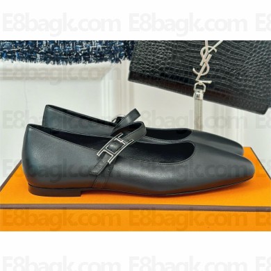 hermes jane ballet flats in CALFSKIN black 2024