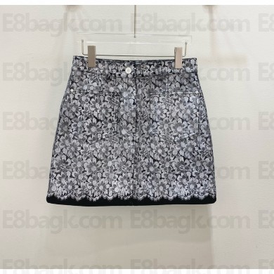 chanel Laminated Printed Denim Black & Grey skirt P78116 2024 