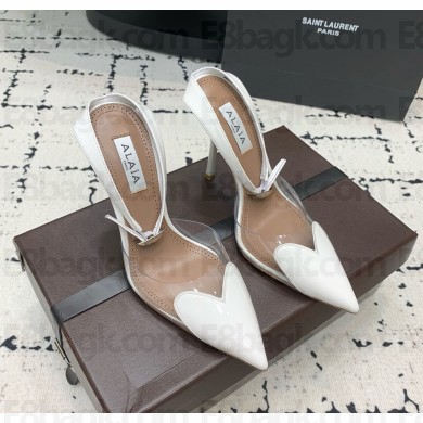 Alaia Le Cœur Heart  in PVC and Patent Leather white heel 10.5cm 1021 2024 