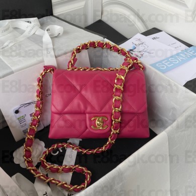 chanel Lambskin & Gold-Tone Metal Small Flap Bag AS3498 fuchsia 2022