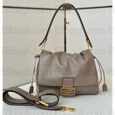 FENDI Mamma Baguette Medium GRAY nappa leather bag 2025