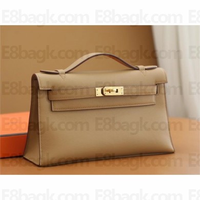 Hermes Mini Kelly 22 Pochette Bag chai in Swift Leather(handmade)