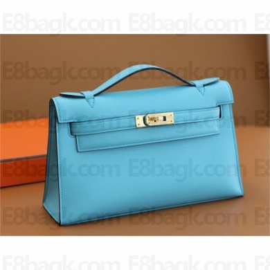 Hermes Mini Kelly 22 Pochette Bag Blue du nord in Swift Leather(handmade)