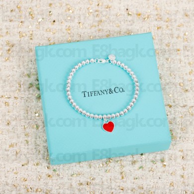 tiffany Mini Heart Tag Bead Bracelet red